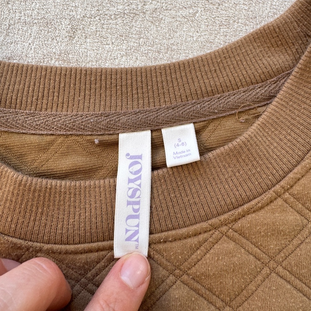 Quilted Diamond Pullover Sweatshirt JOYSPUN Brown S Soft Luxe Lounge cottagecore - Picture 5 of 11
